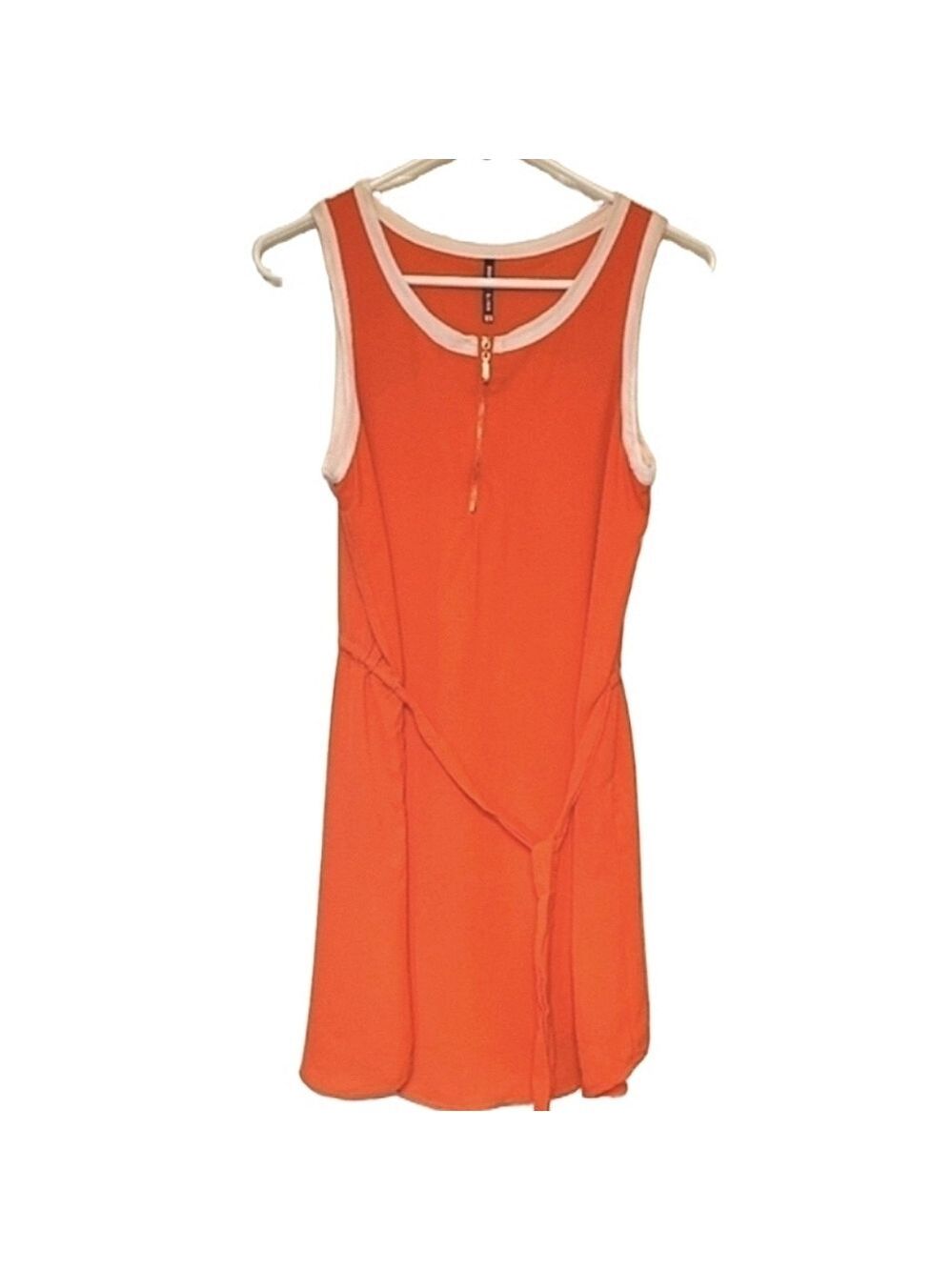 Hot Kiss Tenniscore Mini Dress Sleeveless Zip-Up Waist Tie Lightweight Orange